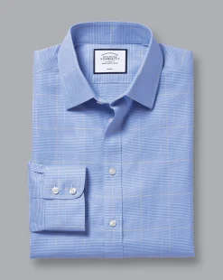 Dress Shirts|Check Shirts<Charles Tyrwhitt Non-Iron Prince of Wales Check Shirt - Ocean Blue