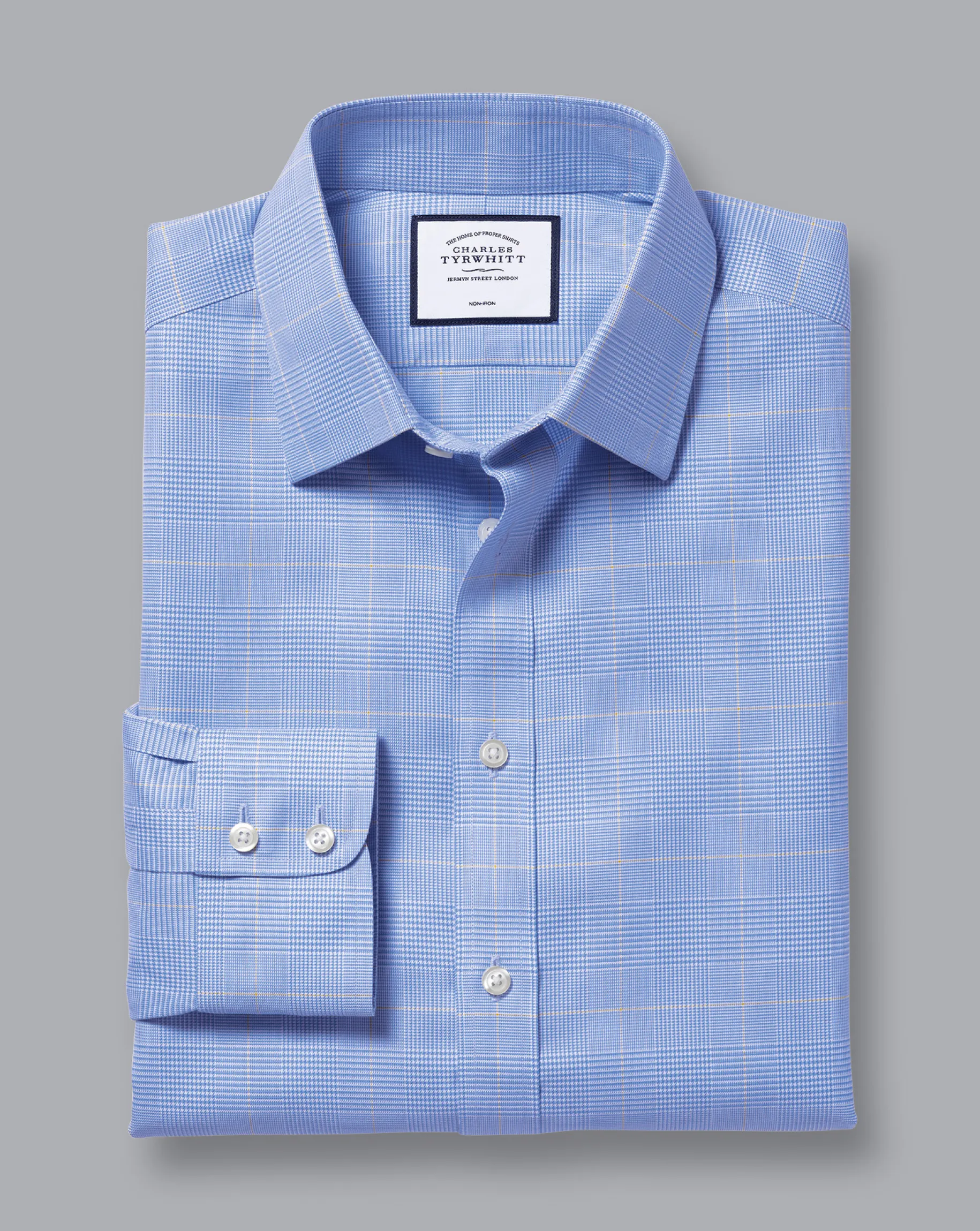 Dress Shirts|Check Shirts<Charles Tyrwhitt Non-Iron Prince of Wales Check Shirt - Ocean Blue