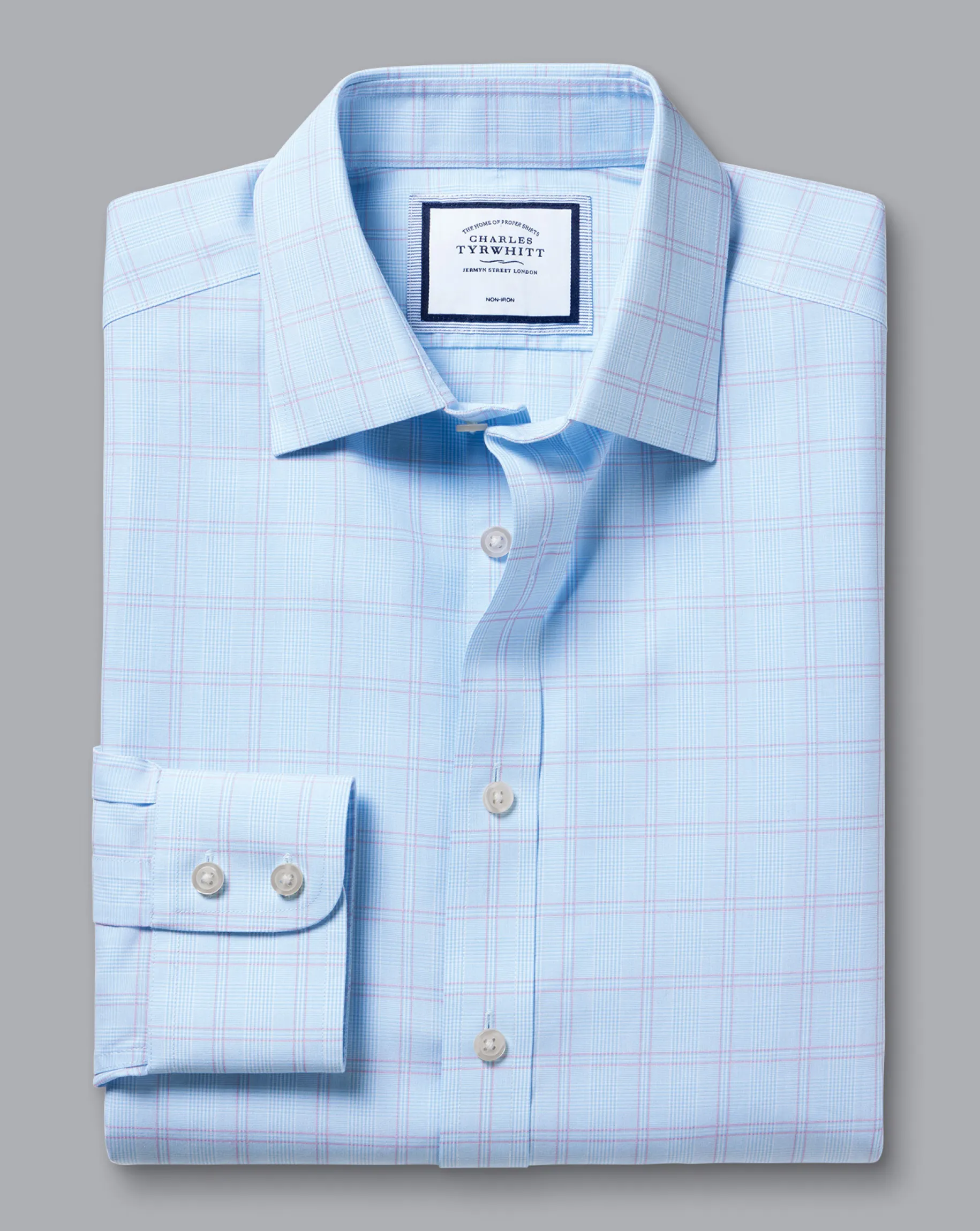 Shirt Sale|Dress Shirts<Charles Tyrwhitt Non-Iron Prince Of Wales Check Shirt - Light Blue
