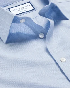 Dress Shirts|Check Shirts<Charles Tyrwhitt Non-Iron Prince of Wales Check Shirt - Cornflower Blue