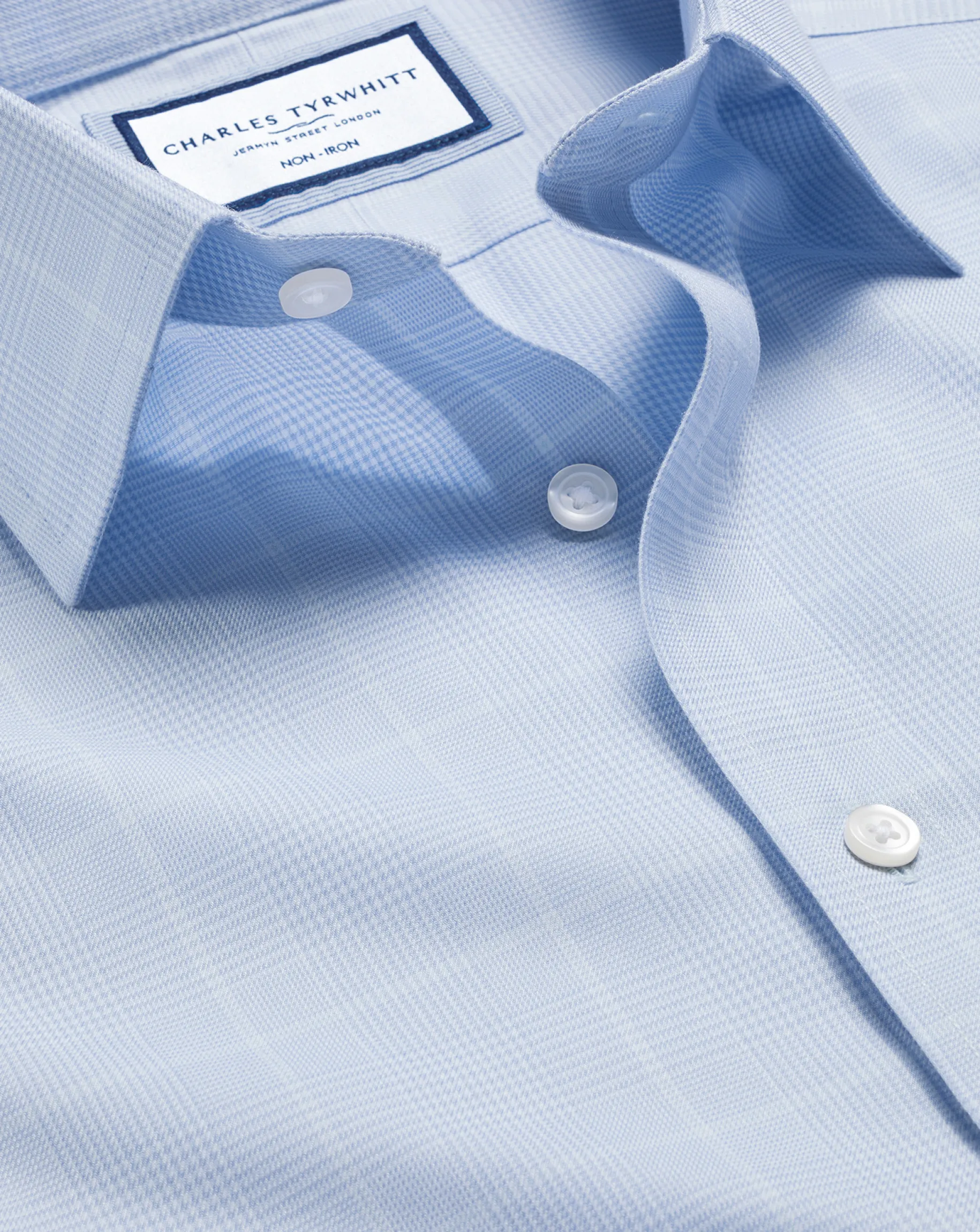 Dress Shirts|Check Shirts<Charles Tyrwhitt Non-Iron Prince of Wales Check Shirt - Cornflower Blue