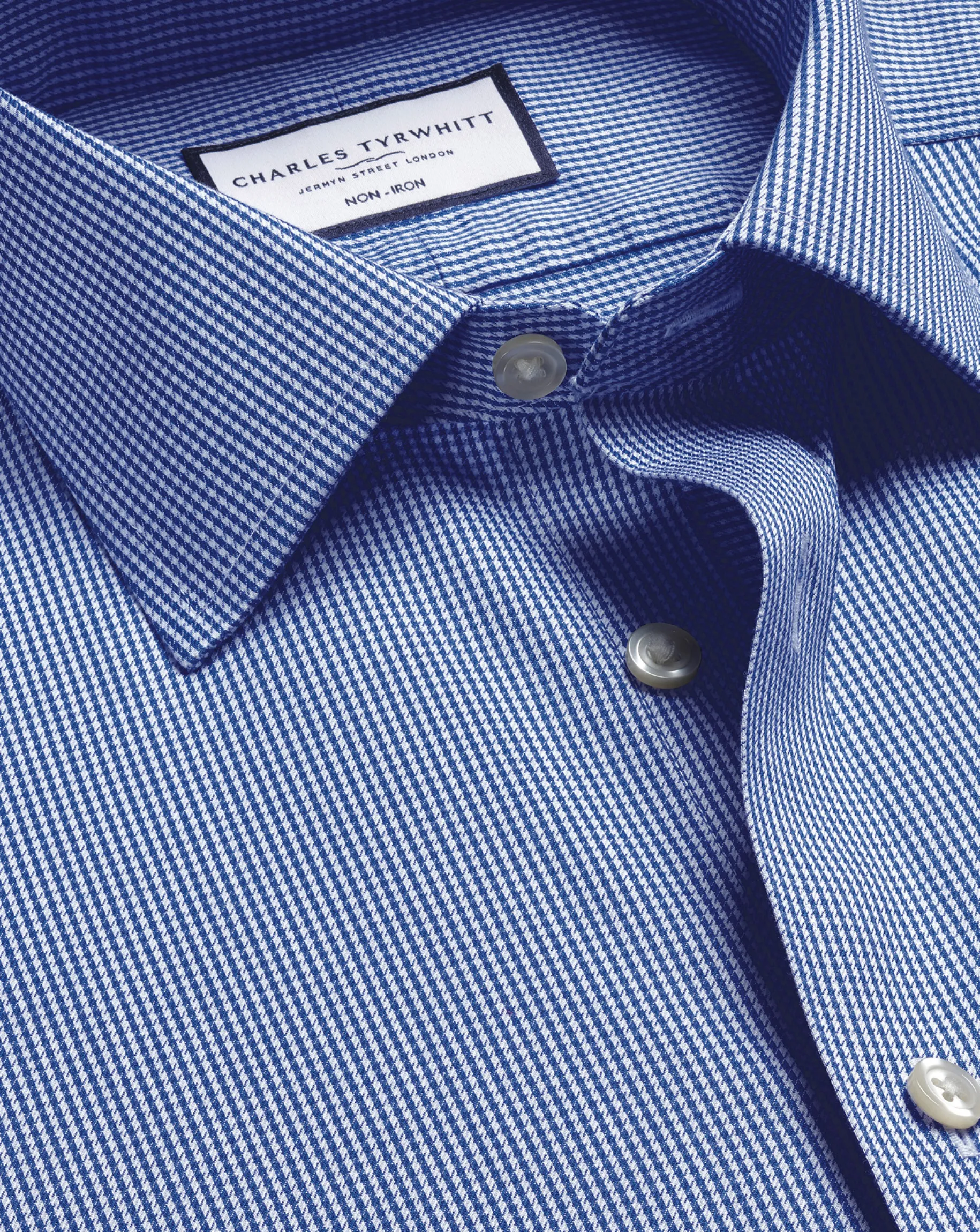 Dress Shirts|Check Shirts<Charles Tyrwhitt Non-Iron Puppytooth Shirt - Blue Royal