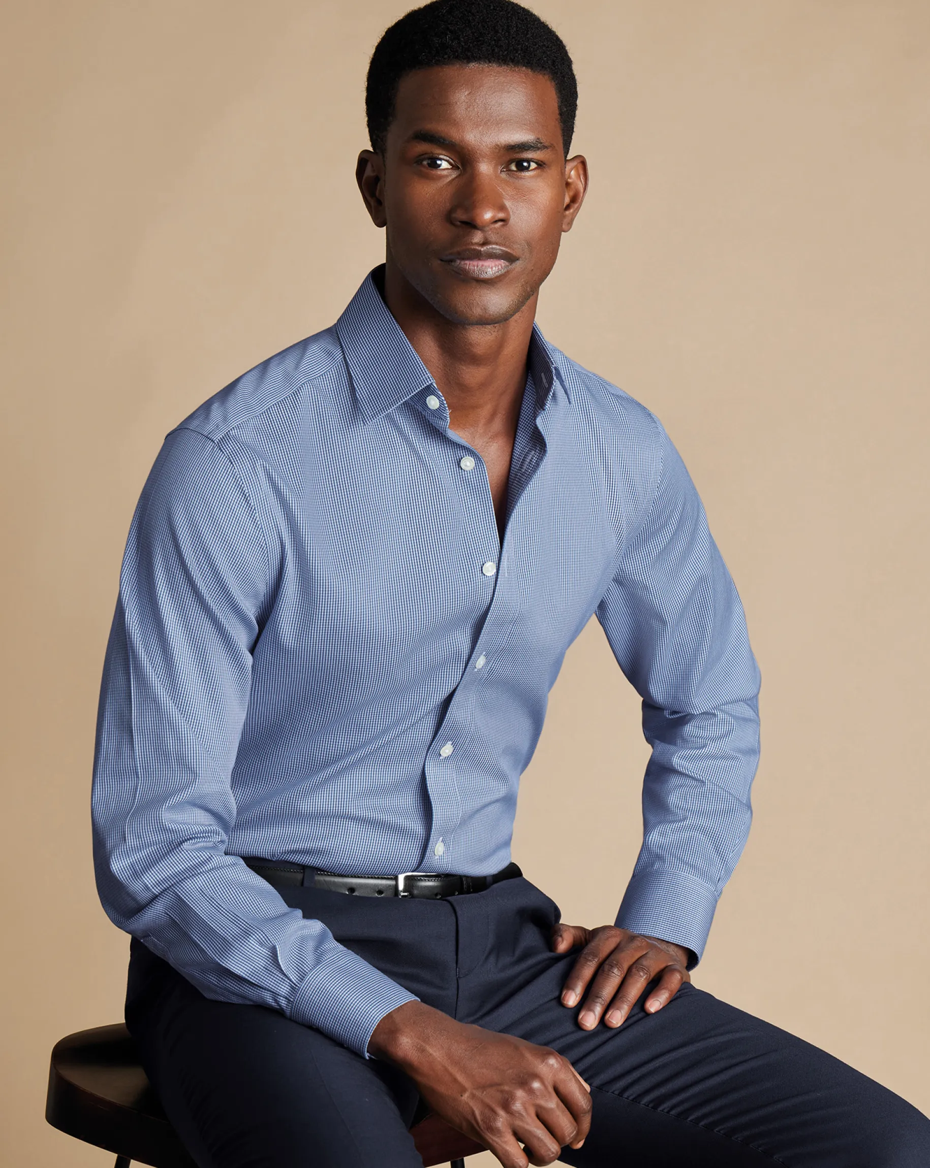 Dress Shirts|Check Shirts<Charles Tyrwhitt Non-Iron Puppytooth Shirt - Blue Royal