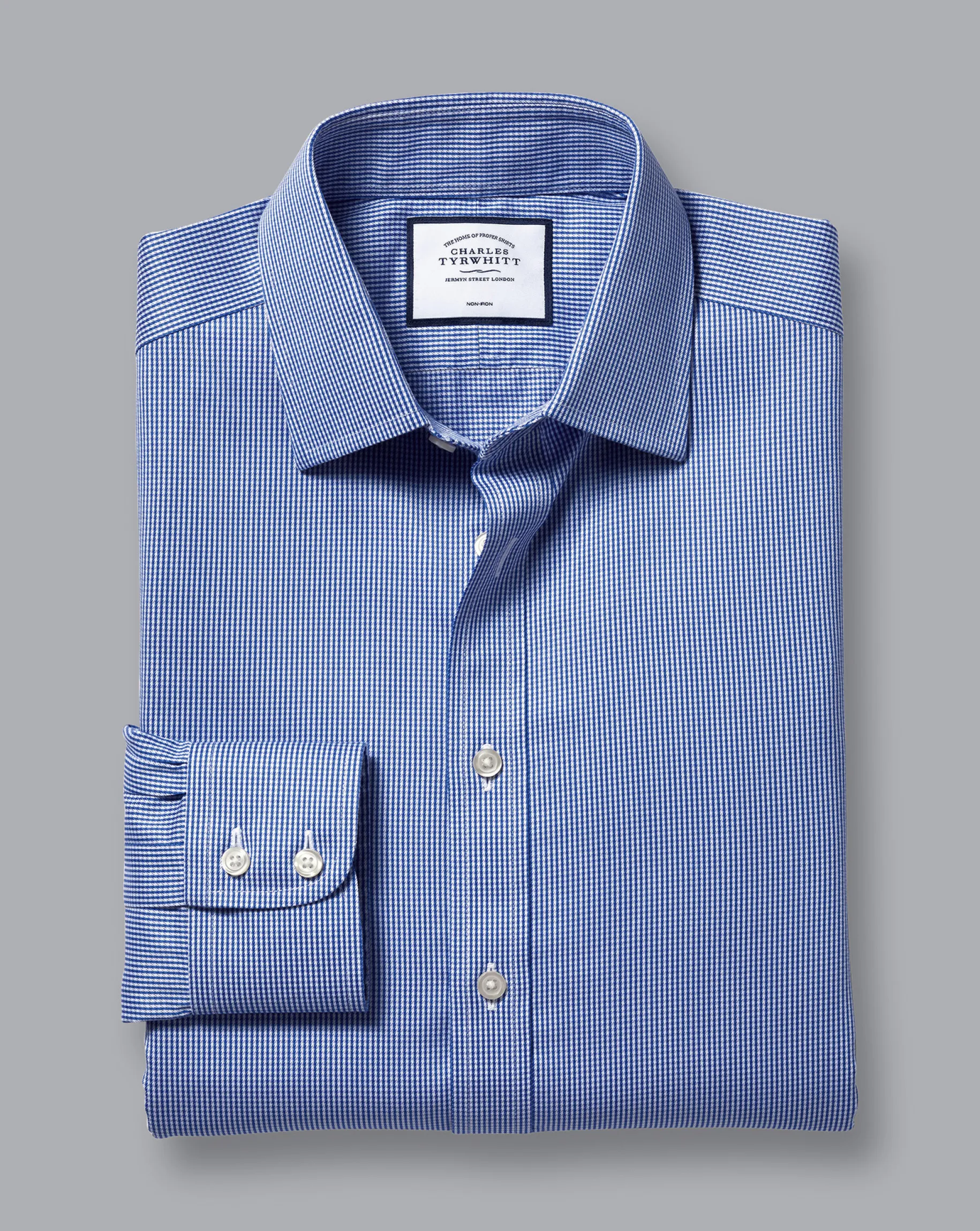 Dress Shirts|Check Shirts<Charles Tyrwhitt Non-Iron Puppytooth Shirt - Blue Royal