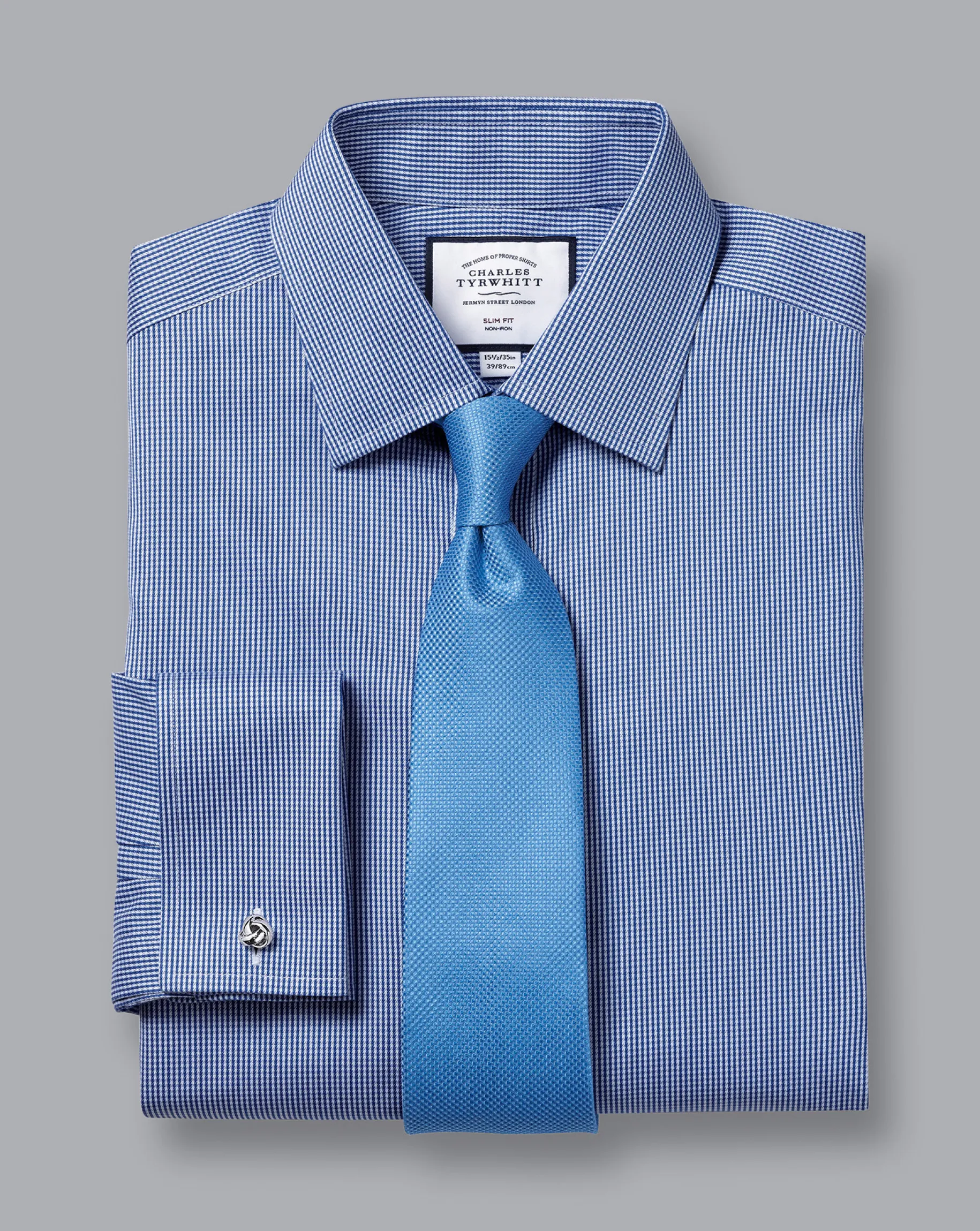 Dress Shirts|Check Shirts<Charles Tyrwhitt Non-Iron Puppytooth Shirt - Blue Royal