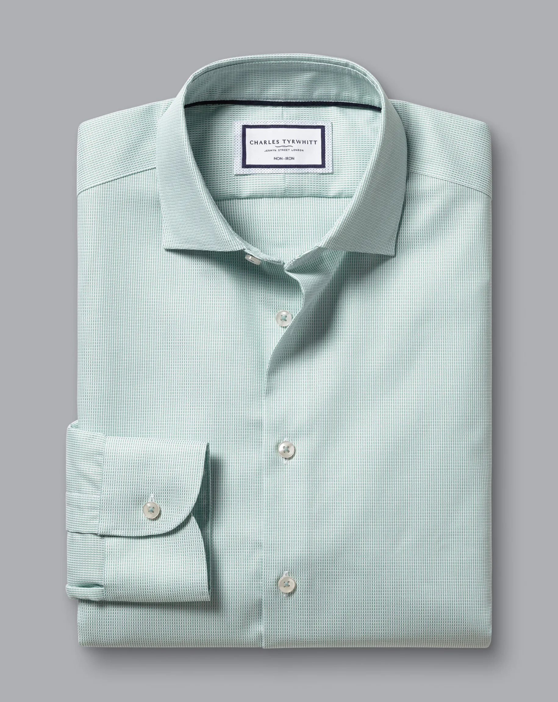 Shirt Sale|Dress Shirts<Charles Tyrwhitt Non-Iron Rectangle Stretch Texture Shirt - Green Spearmint