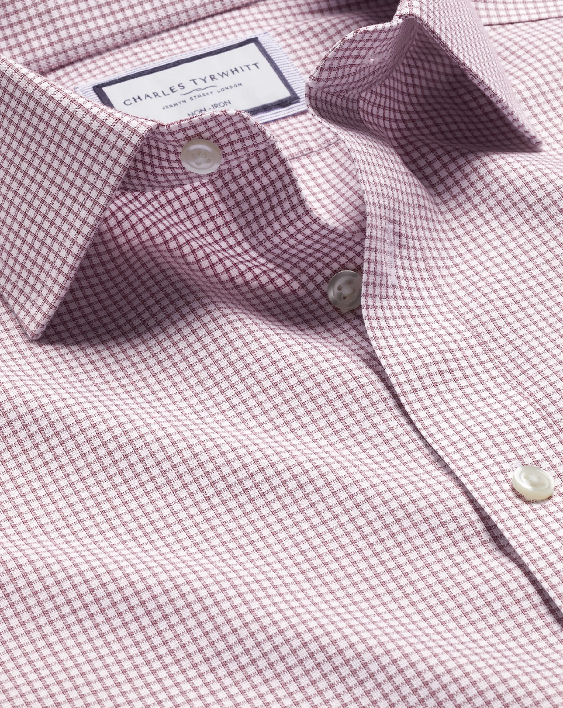 Dress Shirts|XL<Charles Tyrwhitt Non-Iron Royal Oxford Check Shirt - Claret Pink