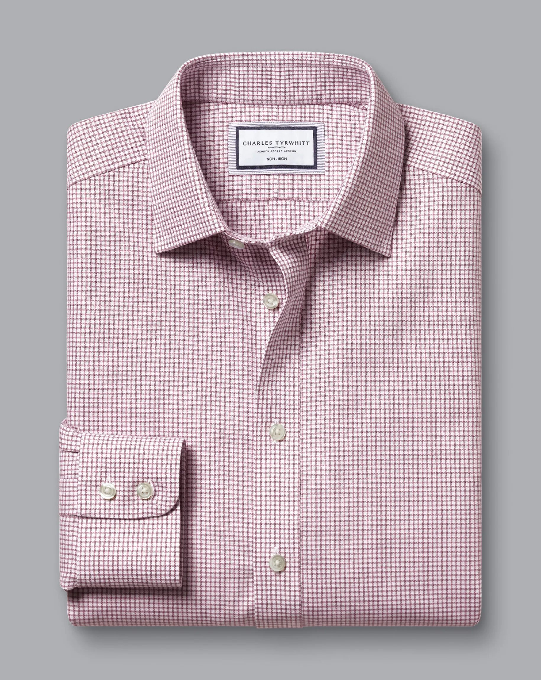 Dress Shirts|XL<Charles Tyrwhitt Non-Iron Royal Oxford Check Shirt - Claret Pink