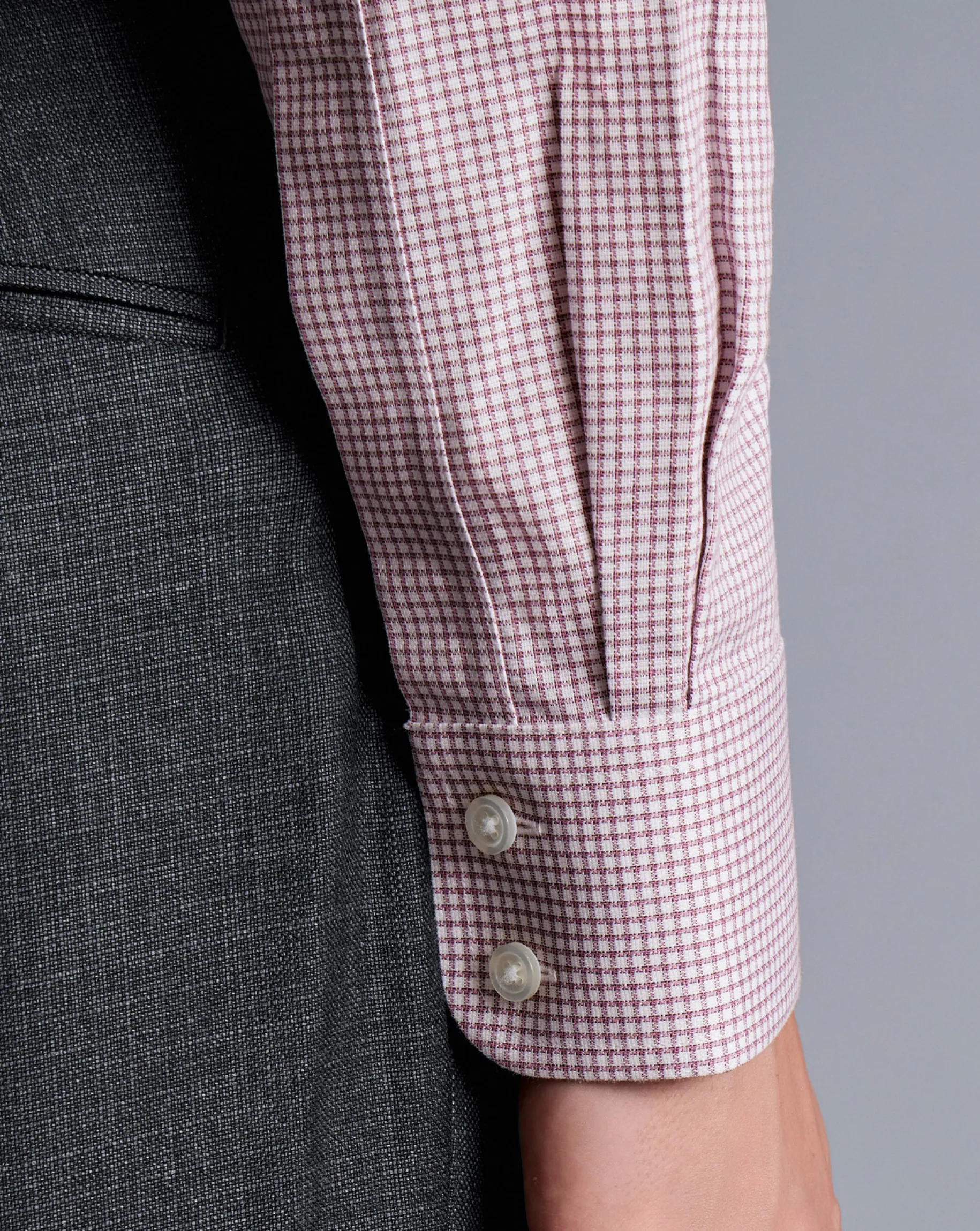 Dress Shirts|XL<Charles Tyrwhitt Non-Iron Royal Oxford Check Shirt - Claret Pink