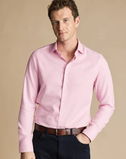 Business Casual Shirts|Dress Shirts<Charles Tyrwhitt Non-Iron Stretch Texture Oval Shirt - Pink