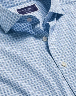 Business Casual Shirts|Dress Shirts<Charles Tyrwhitt Non-Iron Stretch Twill Grid Check Shirt - Ocean Blue