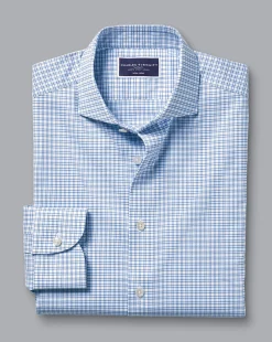 Business Casual Shirts|Dress Shirts<Charles Tyrwhitt Non-Iron Stretch Twill Grid Check Shirt - Ocean Blue
