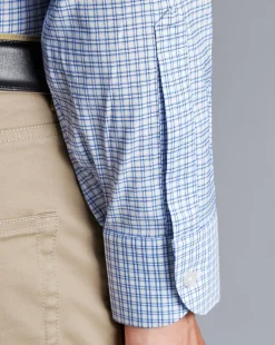 Business Casual Shirts|Dress Shirts<Charles Tyrwhitt Non-Iron Stretch Twill Grid Check Shirt - Ocean Blue