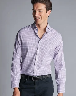 Business Casual Shirts|Dress Shirts<Charles Tyrwhitt Non-Iron Stretch Twill Grid Check Shirt - Mauve Purple