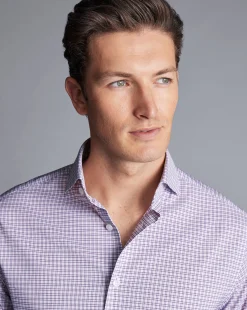 Business Casual Shirts|Dress Shirts<Charles Tyrwhitt Non-Iron Stretch Twill Grid Check Shirt - Mauve Purple