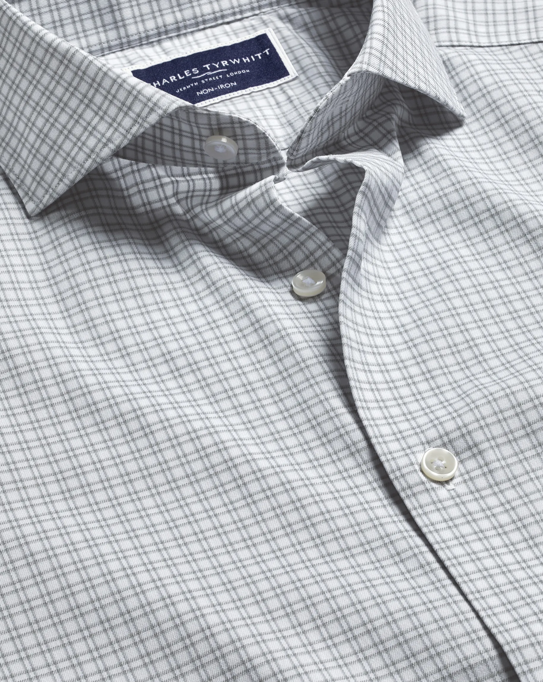 Business Casual Shirts|Dress Shirts<Charles Tyrwhitt Non-Iron Stretch Twill Grid Check Shirt - Silver Grey