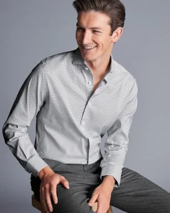 Business Casual Shirts|Dress Shirts<Charles Tyrwhitt Non-Iron Stretch Twill Grid Check Shirt - Silver Grey
