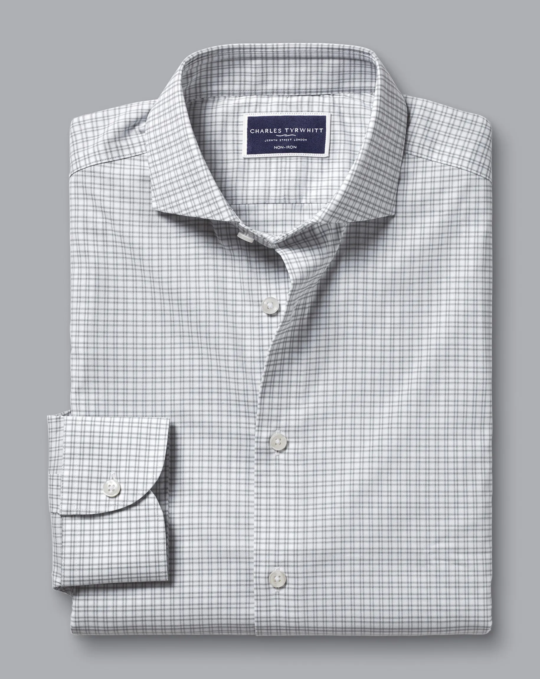 Business Casual Shirts|Dress Shirts<Charles Tyrwhitt Non-Iron Stretch Twill Grid Check Shirt - Silver Grey