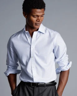 Shirt Sale|Dress Shirts<Charles Tyrwhitt Non-Iron Twill Fine Shadow Check Shirt - Cornflower Blue