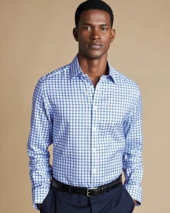Dress Shirts|Check Shirts<Charles Tyrwhitt Non-Iron Twill Grid Check Shirt - Cobalt Blue