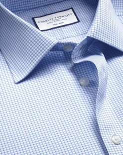 Dress Shirts|Blue Shirts<Charles Tyrwhitt Non-Iron Twill Mini Grid Check Shirt - Cornflower Blue