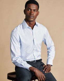 Dress Shirts|Blue Shirts<Charles Tyrwhitt Non-Iron Twill Mini Grid Check Shirt - Cornflower Blue