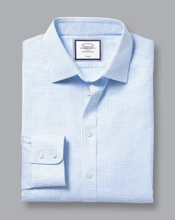 Dress Shirts|Blue Shirts<Charles Tyrwhitt Non-Iron Twill Mini Grid Check Shirt - Cornflower Blue