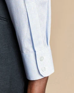 Dress Shirts|Blue Shirts<Charles Tyrwhitt Non-Iron Twill Mini Grid Check Shirt - Cornflower Blue