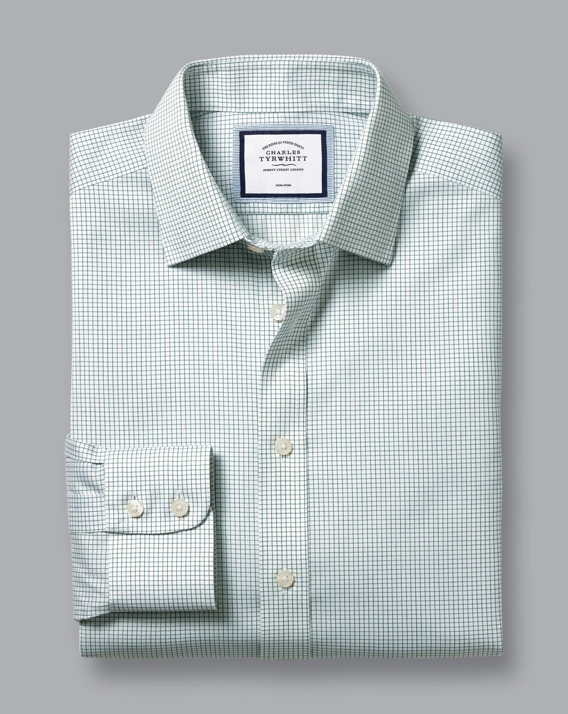 Shirt Sale|Dress Shirts<Charles Tyrwhitt Non-Iron Twill Mini Grid Check Shirt - Green