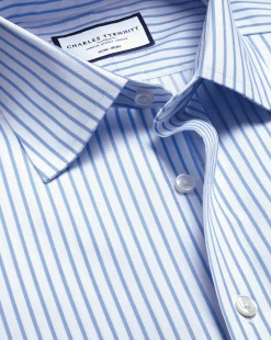 Dress Shirts|Blue Shirts<Charles Tyrwhitt Non-Iron Twill Stripe Shirt - Cornflower Blue