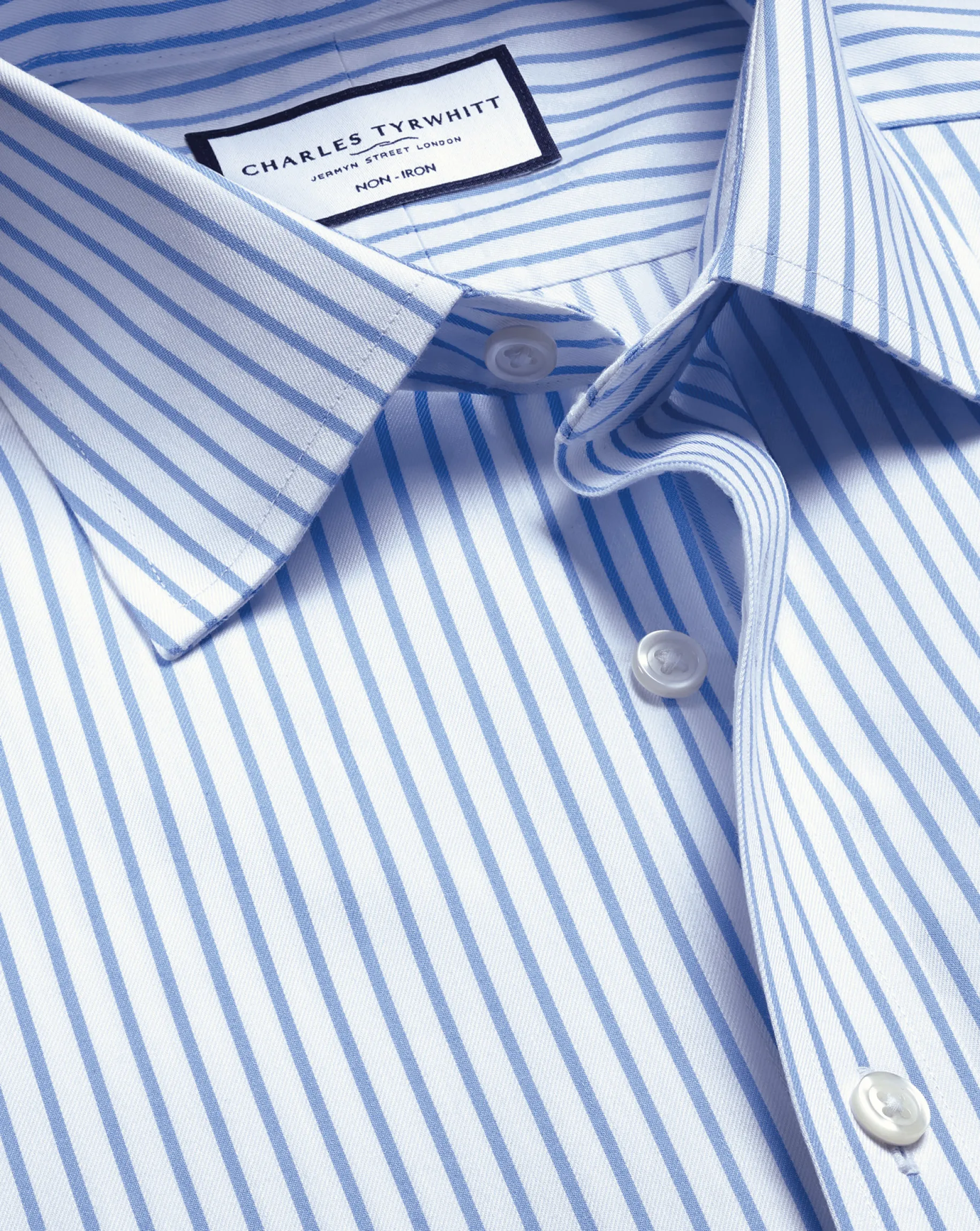 Dress Shirts|Blue Shirts<Charles Tyrwhitt Non-Iron Twill Stripe Shirt - Cornflower Blue