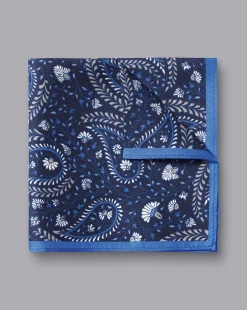 Accessories<Charles Tyrwhitt Paisley Silk Pocket Square - Navy & Ocean Blue Navy and Blue