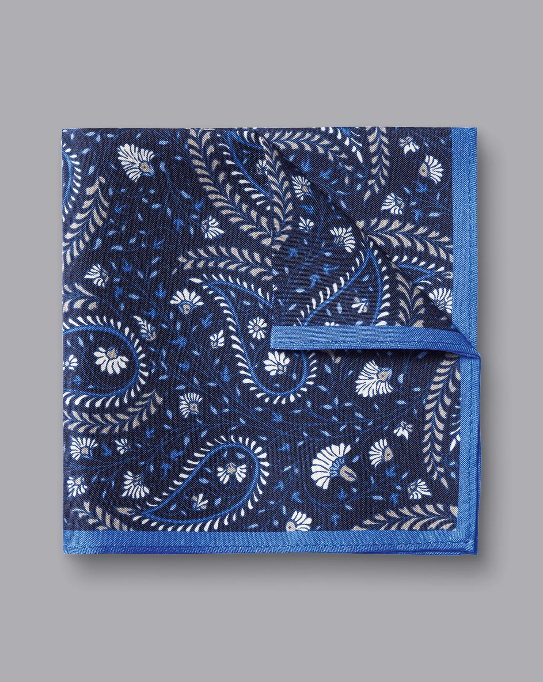 Accessories<Charles Tyrwhitt Paisley Silk Pocket Square - Navy & Ocean Blue Navy and Blue