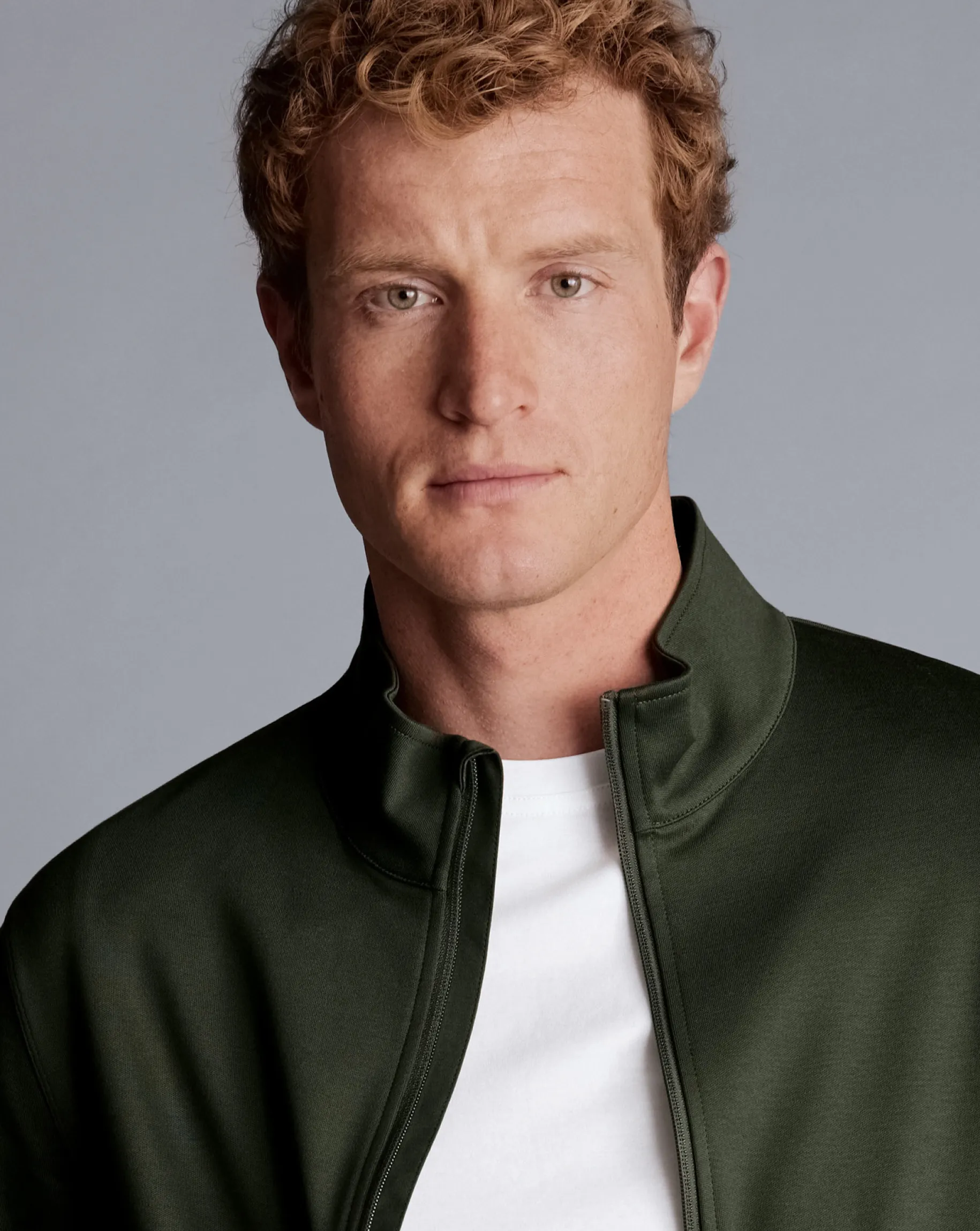 Green|Cardigans<Charles Tyrwhitt Performance Funnel Neck Jacket - Green Olive