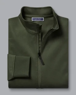 Green|Cardigans<Charles Tyrwhitt Performance Funnel Neck Jacket - Green Olive