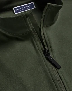 Green|Cardigans<Charles Tyrwhitt Performance Funnel Neck Jacket - Green Olive