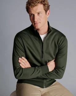 Green|Cardigans<Charles Tyrwhitt Performance Funnel Neck Jacket - Green Olive