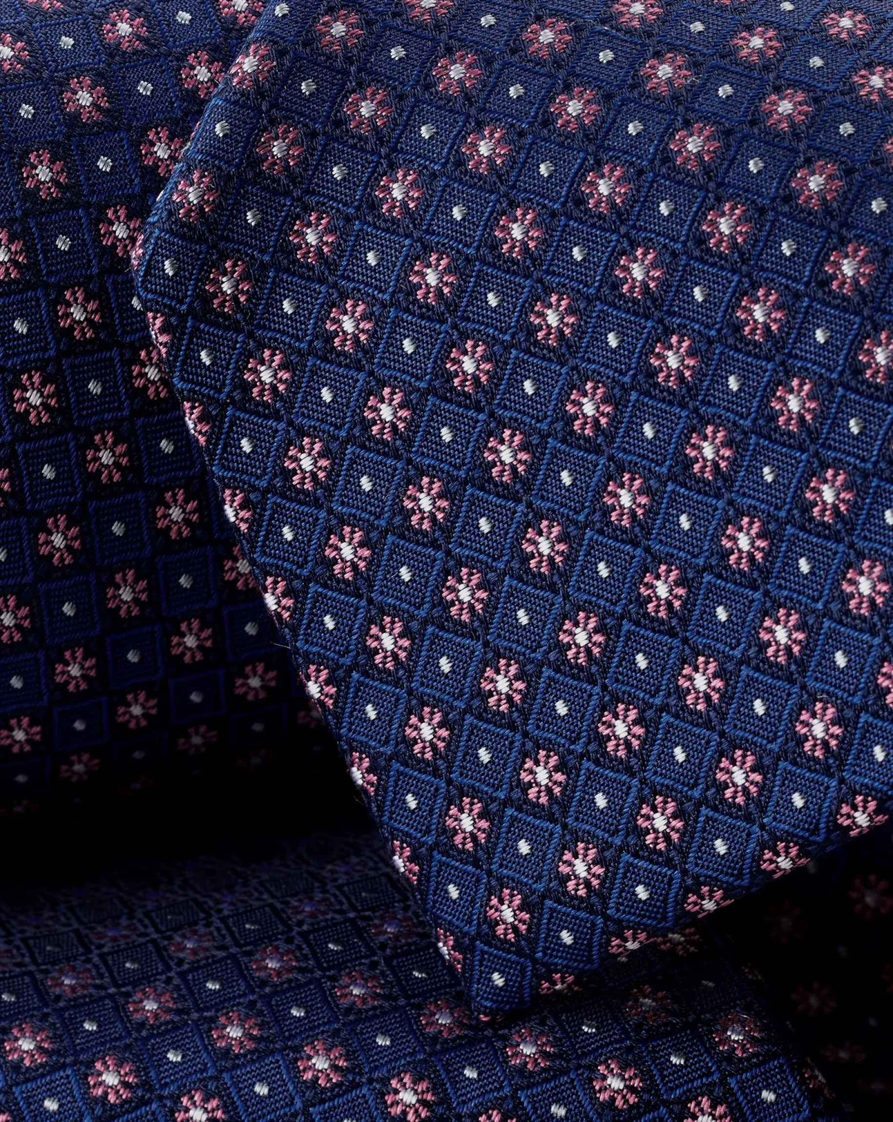 Ties & Bow-ties<Charles Tyrwhitt Petrol Blue & Pink Stain Resistant Mini Floral Silk Tie Petrol Blue & Pink