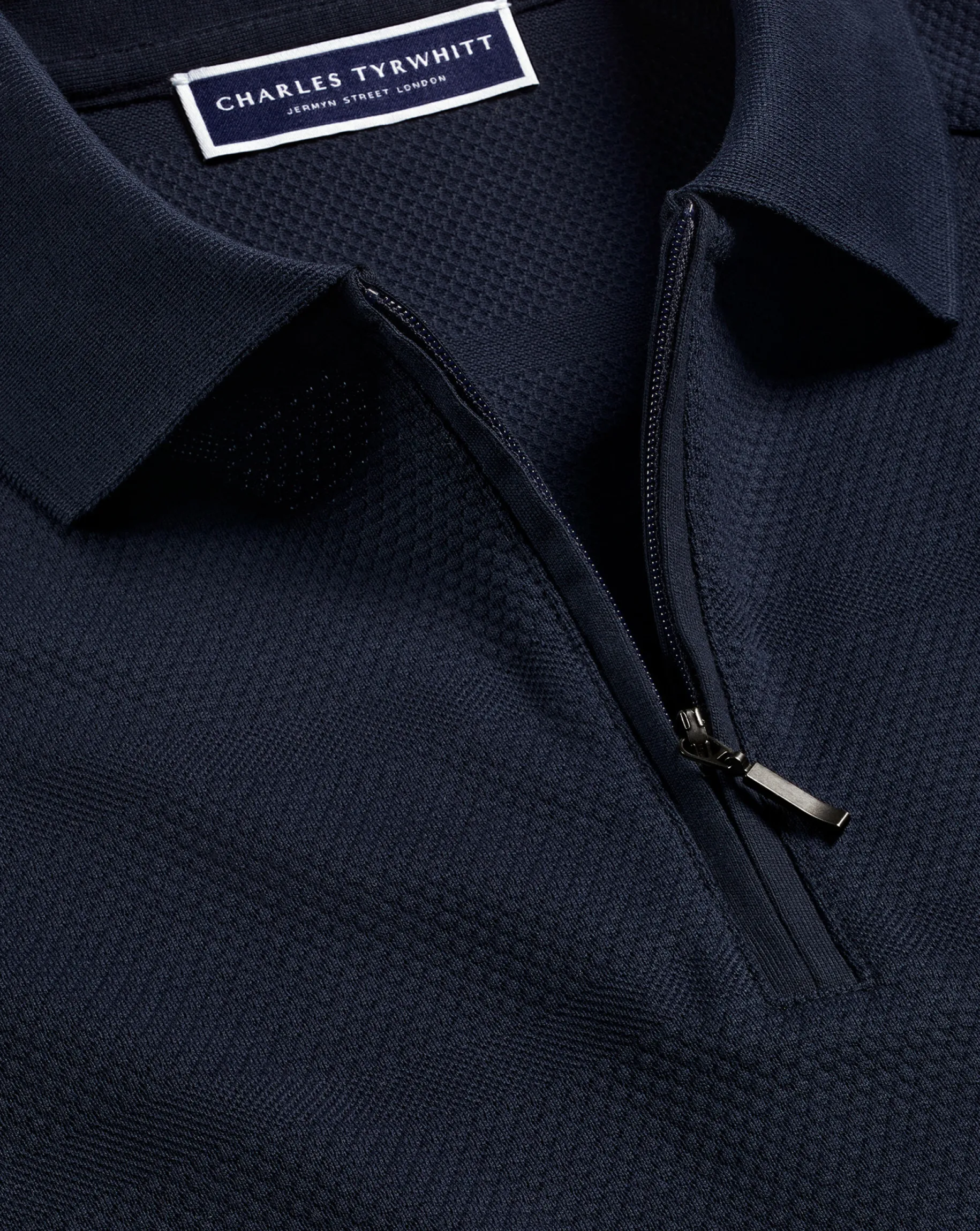 Blue Shirts|Performance polos<Charles Tyrwhitt Popcorn Textured Tyrwhitt Cool Quarter Zip Polo - Navy