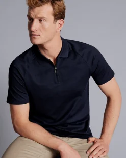 Blue Shirts|Performance polos<Charles Tyrwhitt Popcorn Textured Tyrwhitt Cool Quarter Zip Polo - Navy