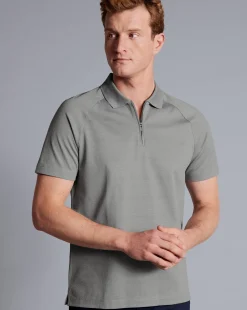 Performance polos|Golf polos<Charles Tyrwhitt Popcorn Textured Tyrwhitt Cool Quarter Zip Polo - Grey Silver