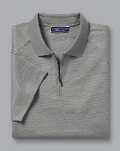 Performance polos|Golf polos<Charles Tyrwhitt Popcorn Textured Tyrwhitt Cool Quarter Zip Polo - Grey Silver