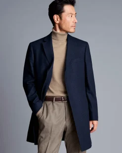 Coats|Navy<Charles Tyrwhitt Prince Of Wales Wool Overcoat - Navy