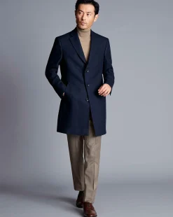 Coats|Navy<Charles Tyrwhitt Prince Of Wales Wool Overcoat - Navy