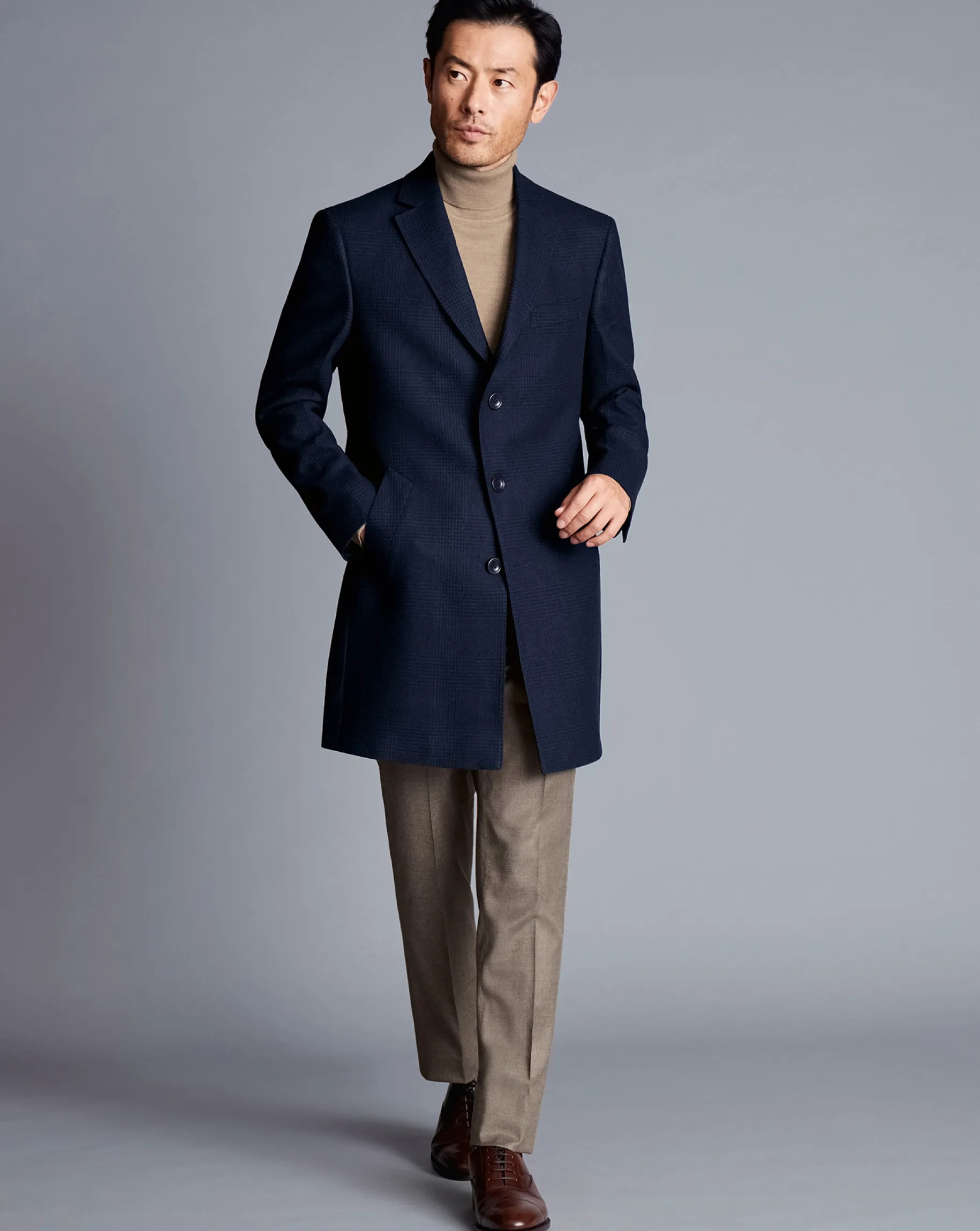 Coats|Navy<Charles Tyrwhitt Prince Of Wales Wool Overcoat - Navy