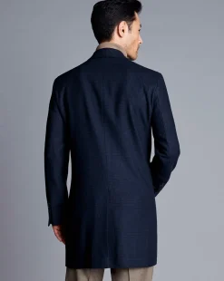 Coats|Navy<Charles Tyrwhitt Prince Of Wales Wool Overcoat - Navy