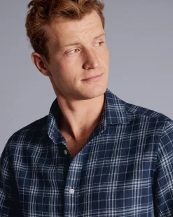 Casual Shirts|Check Shirts<Charles Tyrwhitt Pure Linen Check Shirt - French Blue
