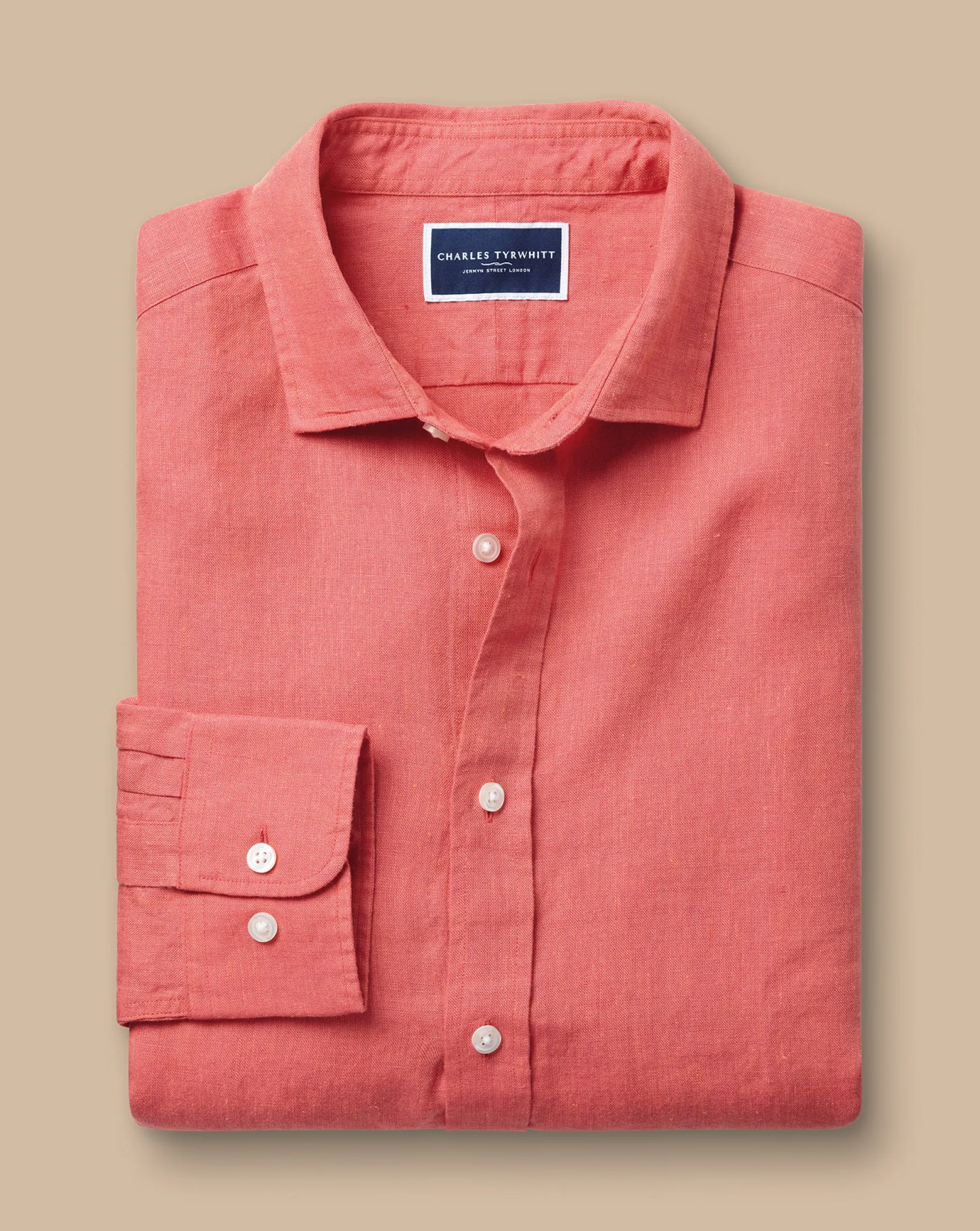Casual Shirts|Pink Shirts<Charles Tyrwhitt Pure Linen Shirt - Coral Pink