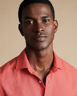 Casual Shirts|Pink Shirts<Charles Tyrwhitt Pure Linen Shirt - Coral Pink