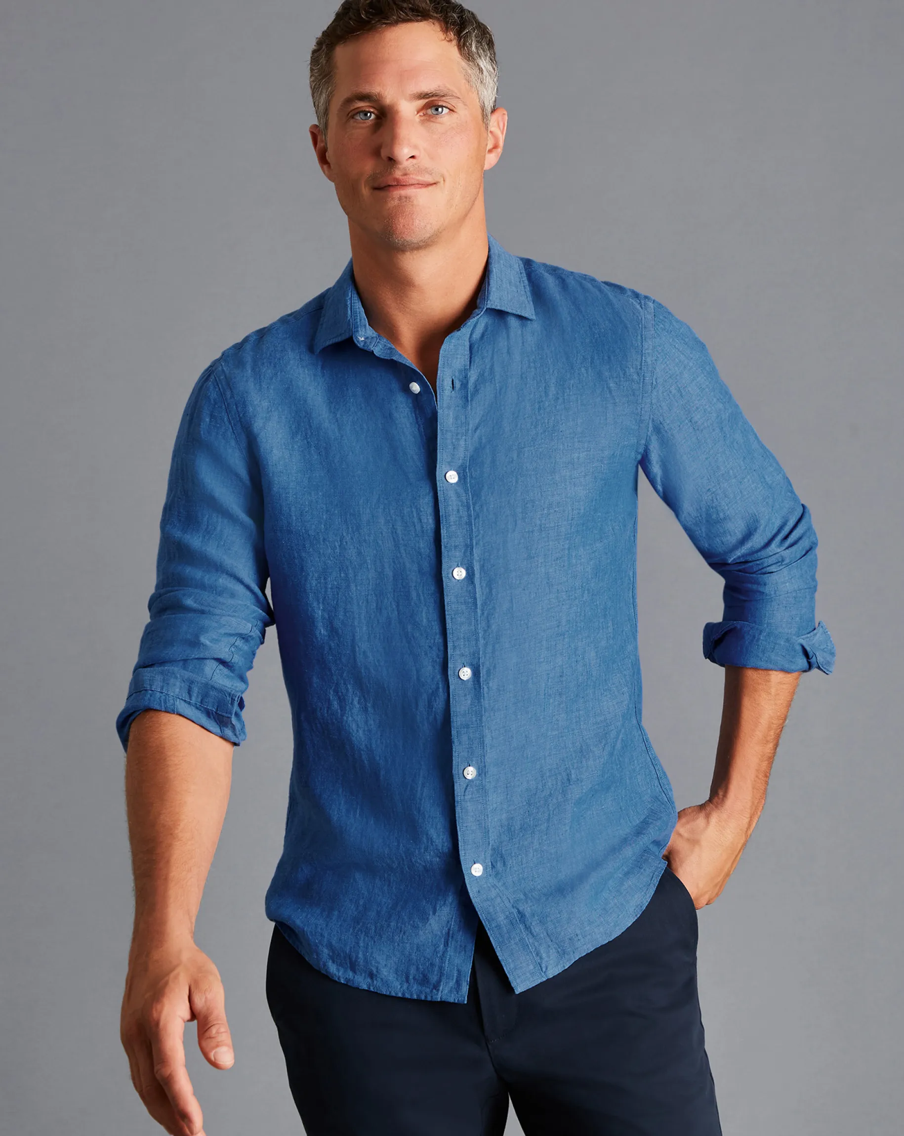 Shirt Sale|Casual Shirts<Charles Tyrwhitt Pure Linen Shirt - Ocean Blue